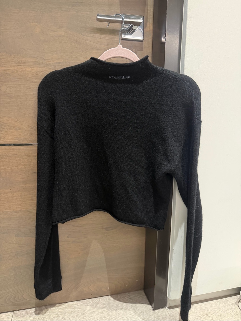 Reformation Black Cropped Long-Sleeve Top